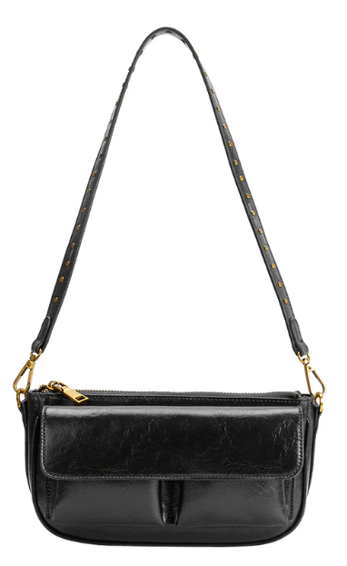 Multi-pocket recycled vegan leather shoulder/crossbody bag
