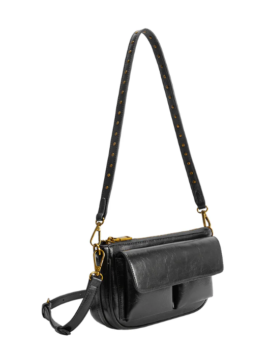 Multi-pocket recycled vegan leather shoulder/crossbody bag