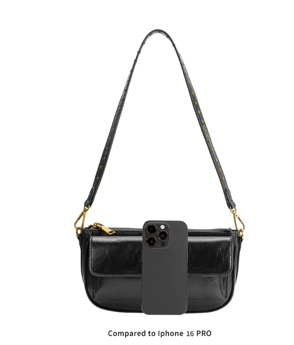 Multi-pocket recycled vegan leather shoulder/crossbody bag