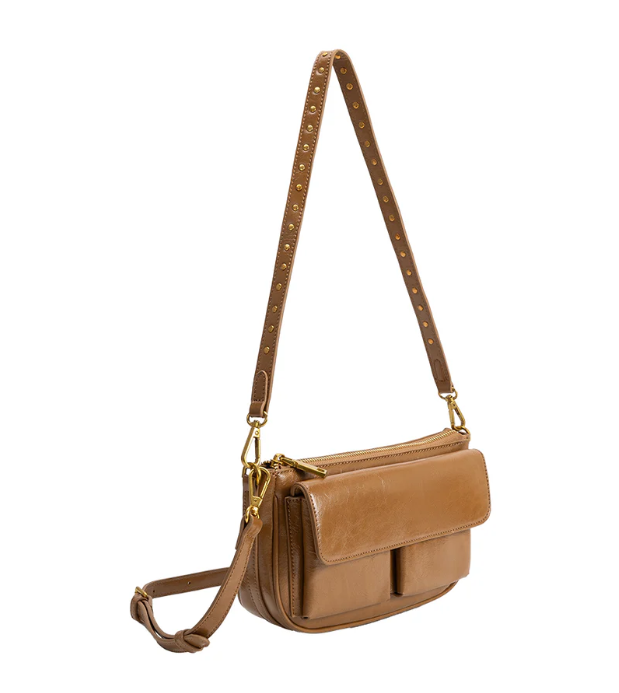 Multi-pocket recycled vegan leather shoulder/crossbody bag