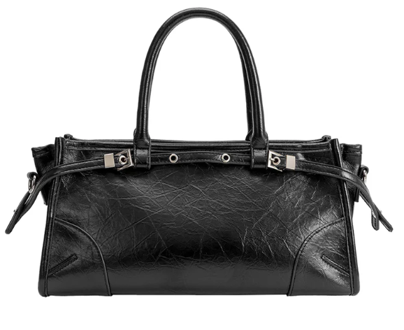 structured recycled vegan leather top-handle/crossbody bag