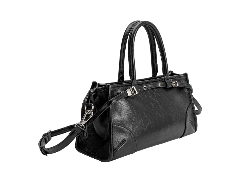 structured recycled vegan leather top-handle/crossbody bag