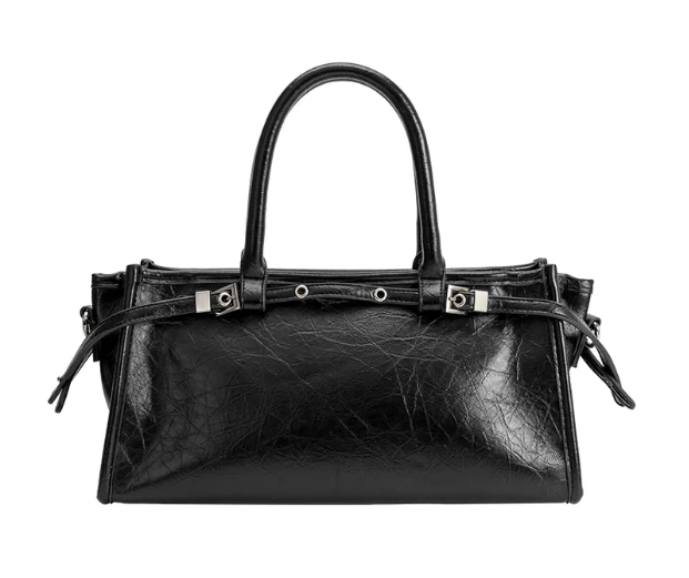 structured recycled vegan leather top-handle/crossbody bag