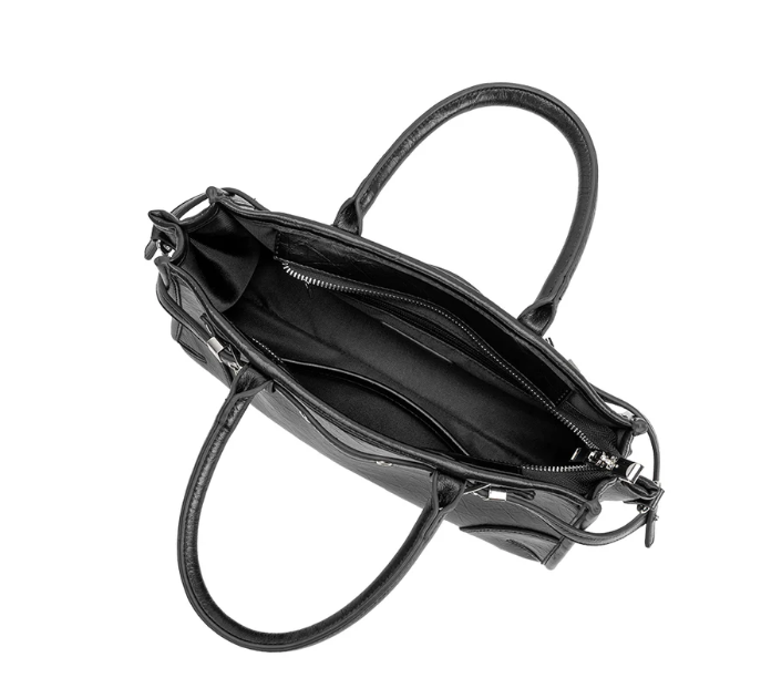 structured recycled vegan leather top-handle/crossbody bag