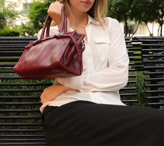 structured recycled vegan leather top-handle/crossbody bag