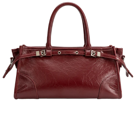 structured recycled vegan leather top-handle/crossbody bag