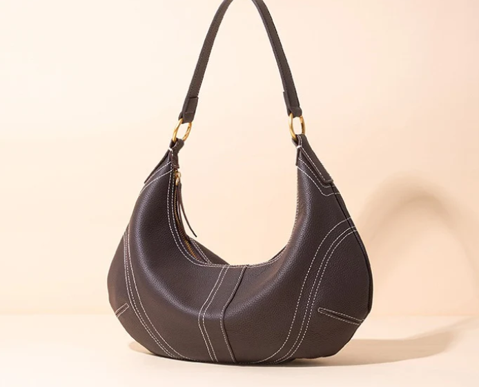 Pebbled full-grain leather sculptural hobo shoulder bag