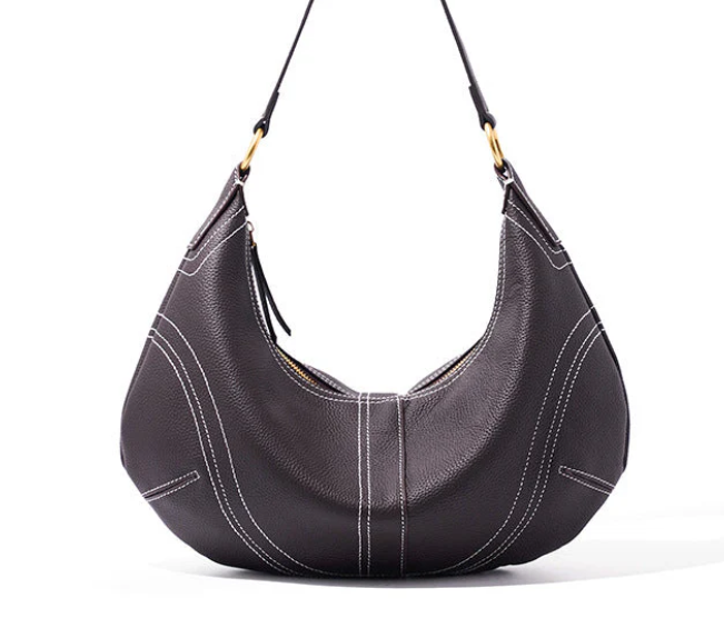 Pebbled full-grain leather sculptural hobo shoulder bag