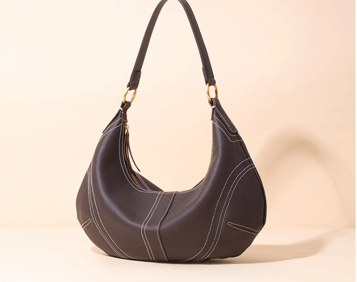 Pebbled full-grain leather sculptural hobo shoulder bag