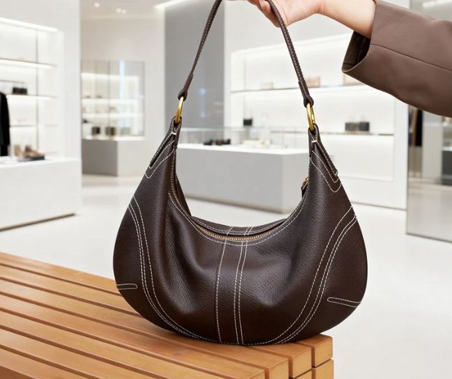 Pebbled full-grain leather sculptural hobo shoulder bag