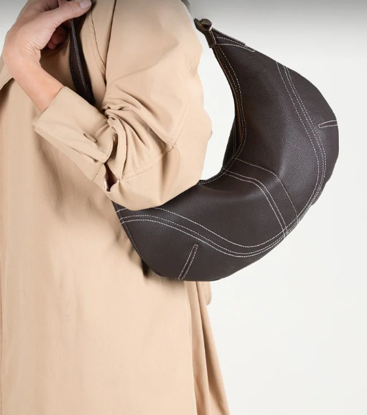 Pebbled full-grain leather sculptural hobo shoulder bag