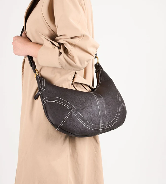 Pebbled full-grain leather sculptural hobo shoulder bag