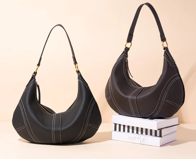 Pebbled full-grain leather sculptural hobo shoulder bag