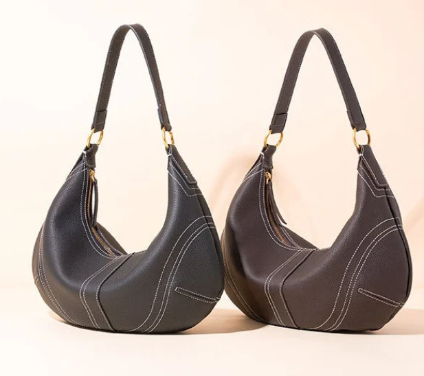 Pebbled full-grain leather sculptural hobo shoulder bag